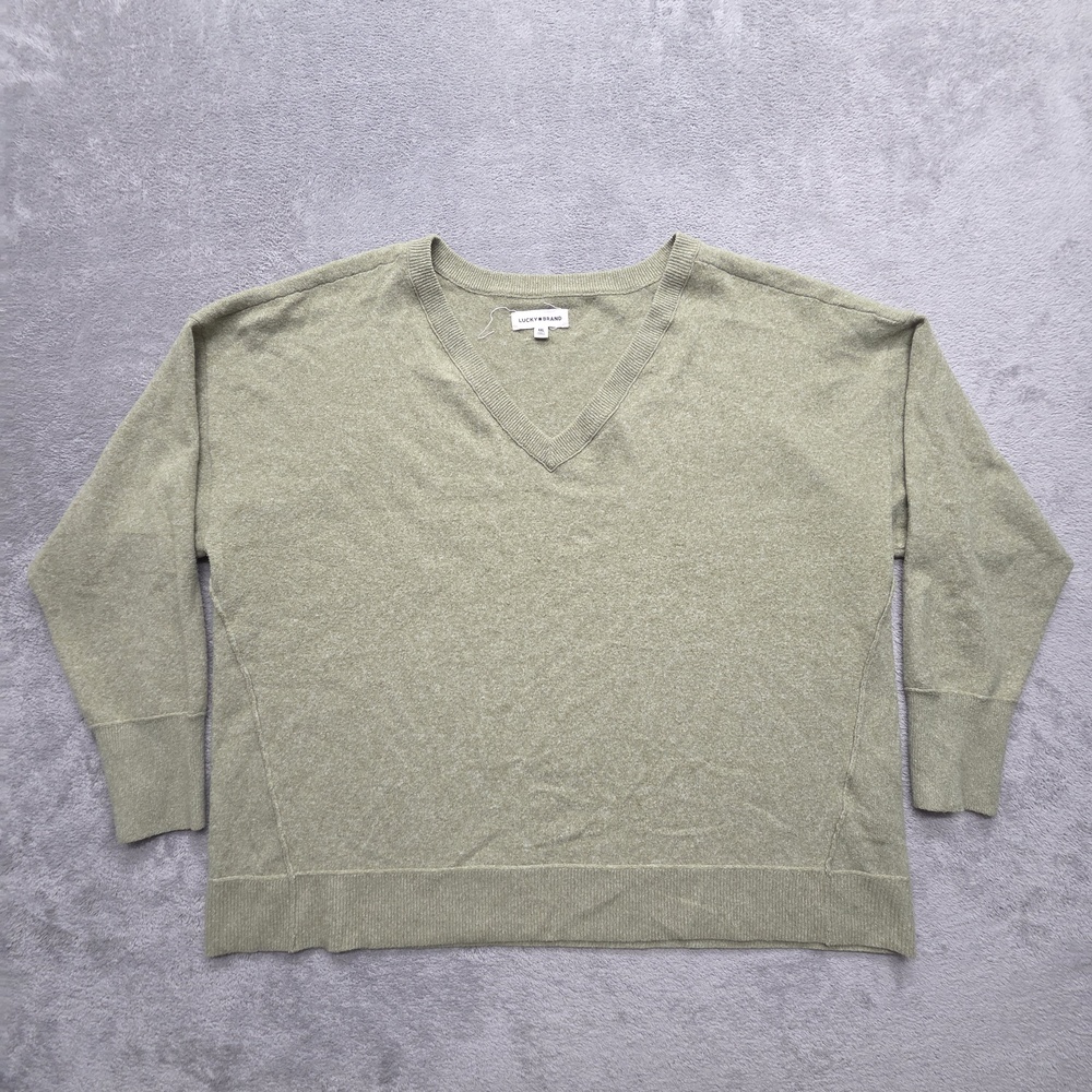 Lucky Brand Sweater Womens 2XL Green V Neck Pullover Lightweight Relaxed Fit